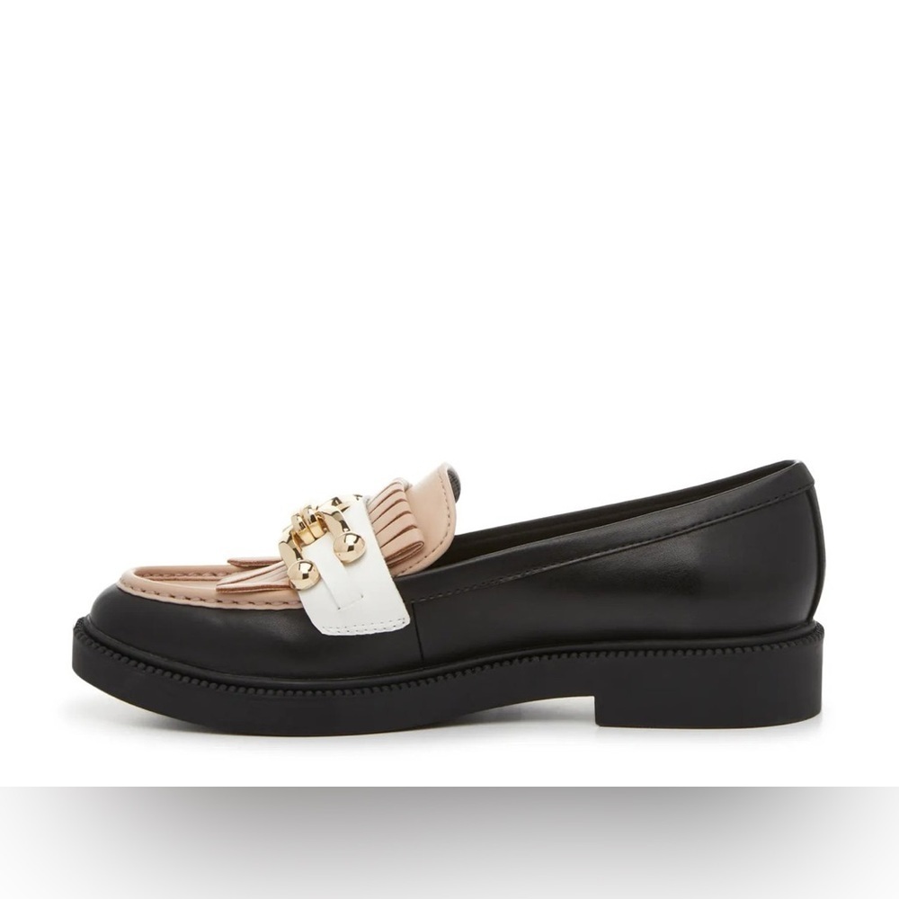 Marc Fisher Black, Cream, and Tan Loafers with Gold Detail - Picture 3 of 7